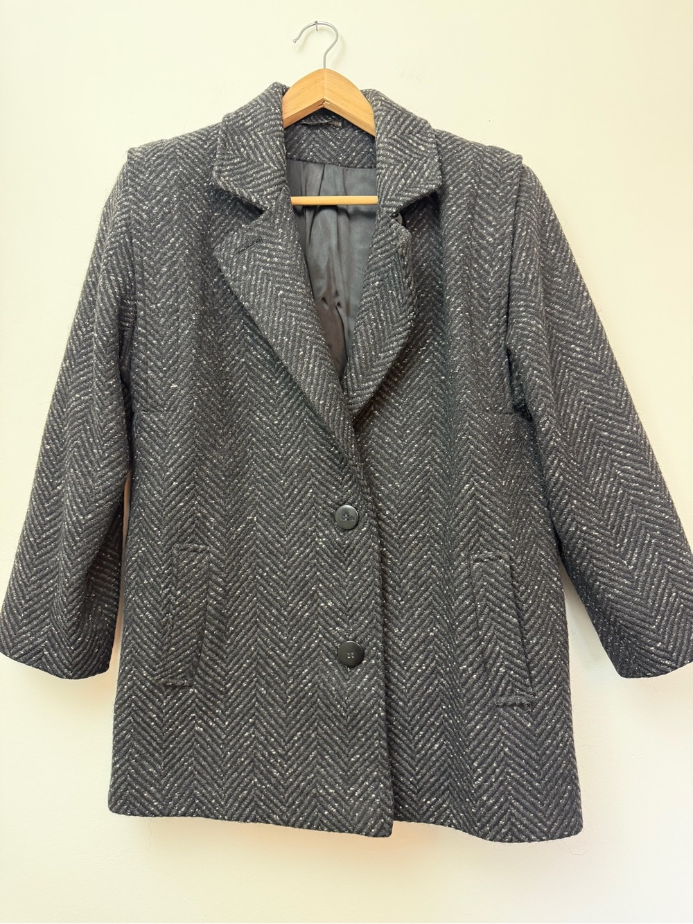 Vintage Collection Élégante Grey Herringbone Wool Blend Coat Size 8 - Picture 2 of 14